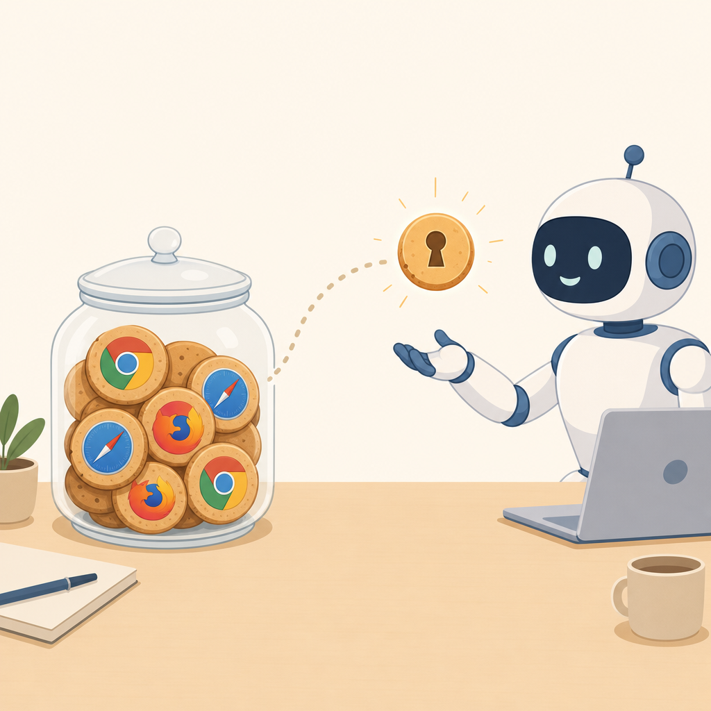 A cookie jar holding browser cookies, handing one to an agent